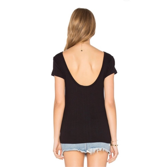Frame Denim Black Ribbed Le Scoop Back Tee Shirt - Picture 3 of 9